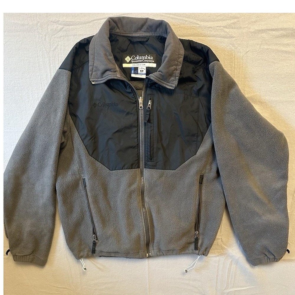 Columbia Fleece Jacket Men's Medium Gray Black Interchange Full Zip, Two Tone‎